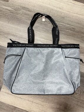 Victoria's Secret Light Gray Tote with Black Logo Straps